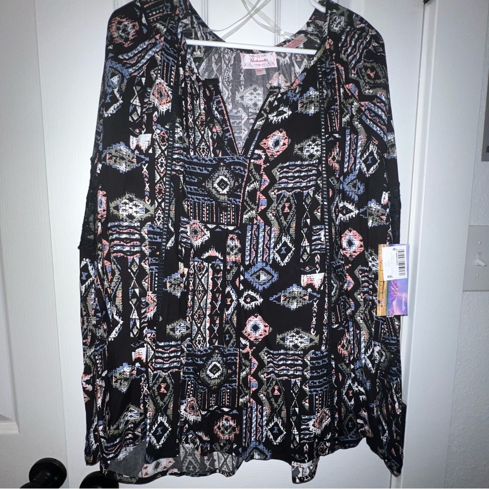 Black and Pink Graphic Relaxed Blouse